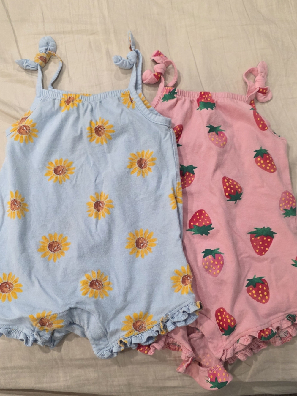 Sunflower Blue & Strawberry Pink Toddler Rompers